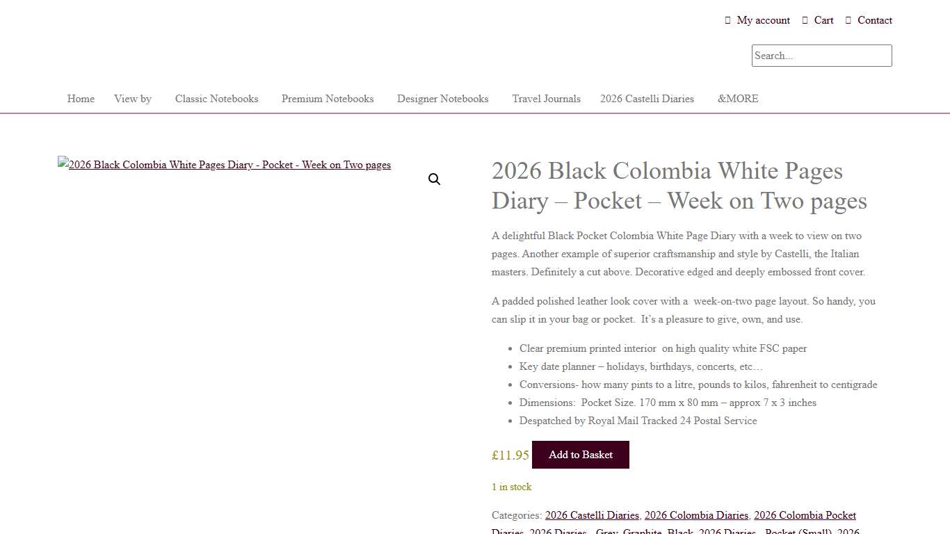 2026 Black Colombia White Pages Diary - Pocket - Week on Two pages - Diaries and More