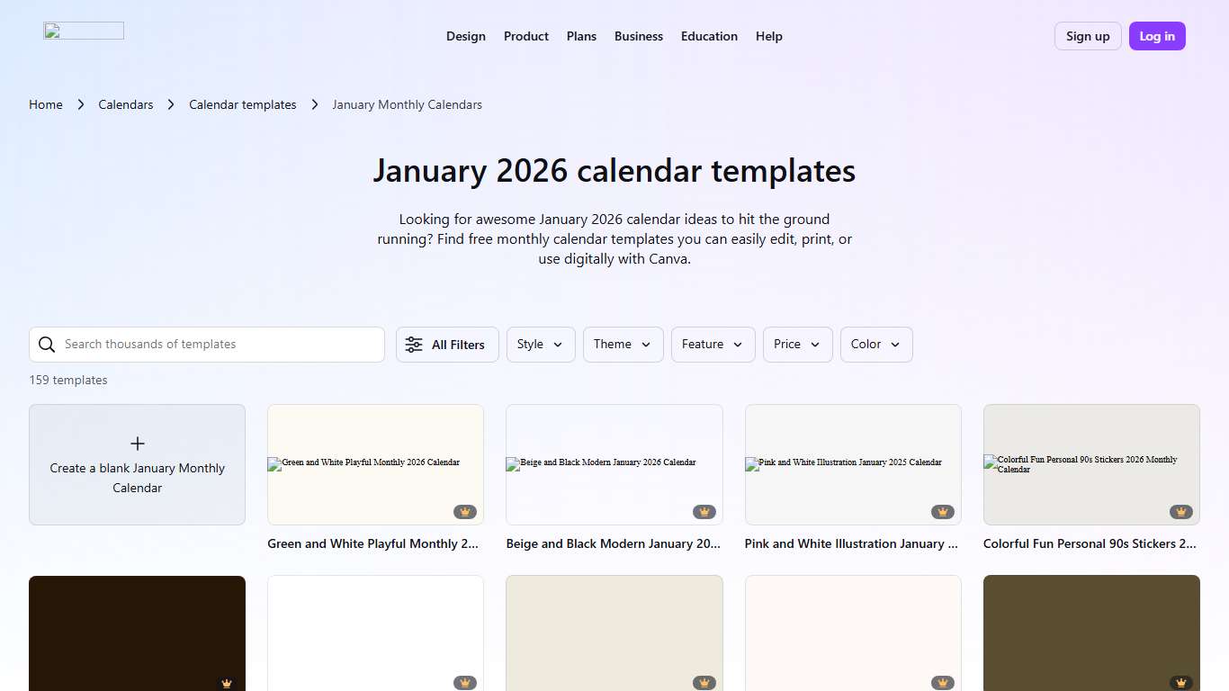 Page 2 - Free and editable January 2026 calendar templates | Canva